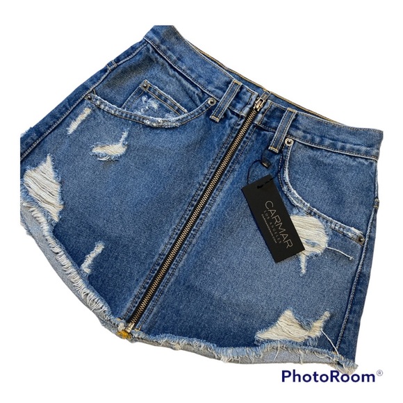 Carmar Dresses & Skirts - Carmar Denim brand new with tag size 25 BEATRICE raw hem denim mini skirt